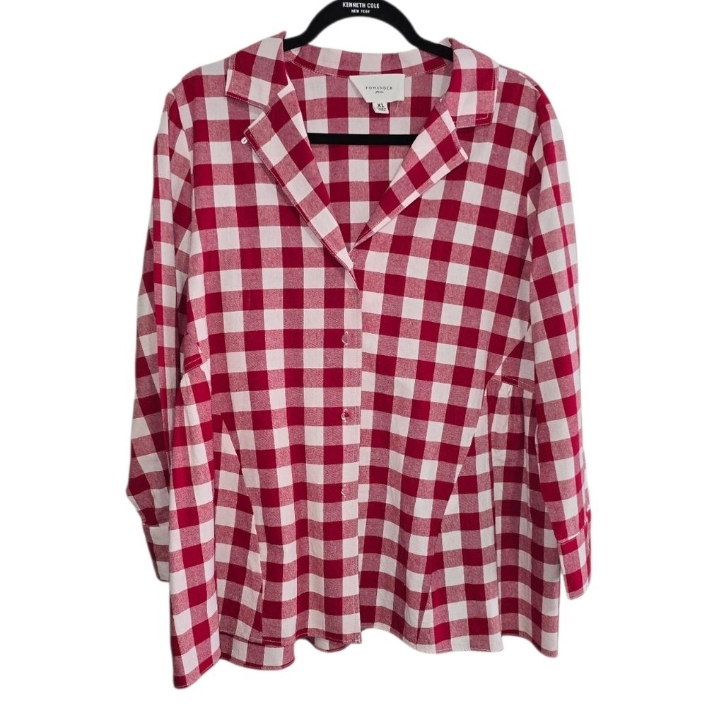 Pomander Place Red and White Gingham Checkered Button Down Top Size XL - Picture 4 of 7